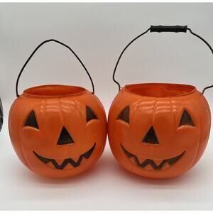 USA Blow Mold Halloween Pumpkin Pail Bucket General Foam Painted Orange